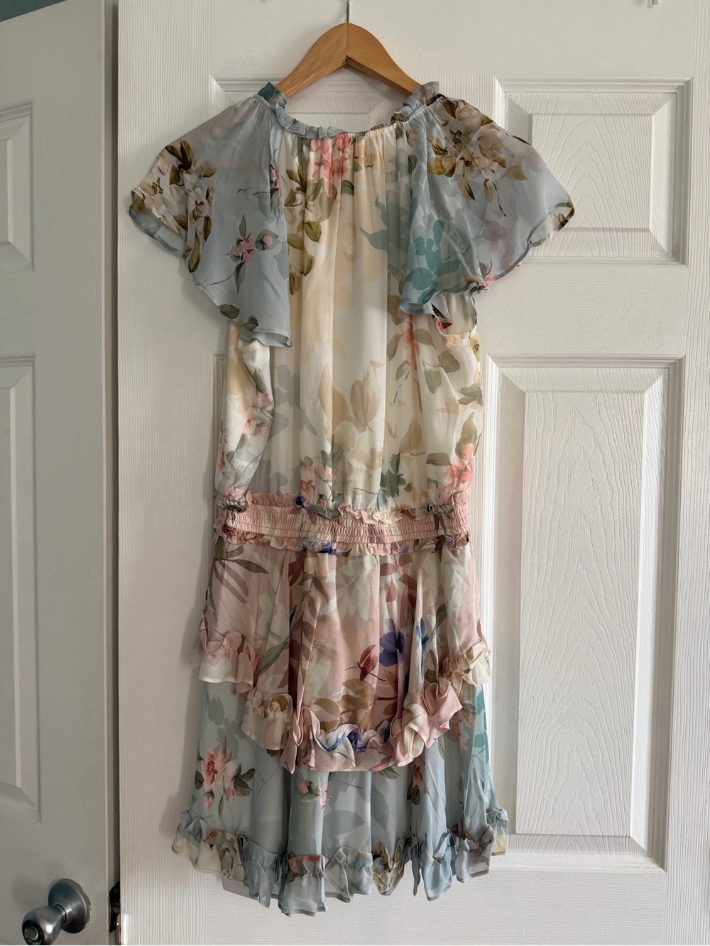 Yumi Kim Pastel Floral Ruffle Chiffon Dress - Blue, Pink, Cream